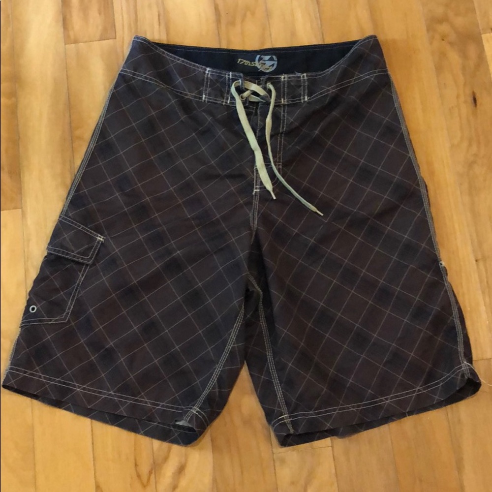 Brown plaid board shorts